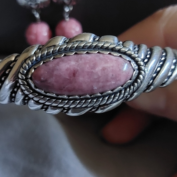 SOLD**Carolyn Pollack 925 silver bracelet and earrings set with Rhondochrosite - Picture 3 of 4